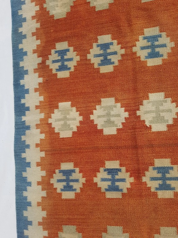 Vintage Handmade Traditional Geometric Mustard Zinc Kilim Rug Carpet 5.9x3.9ft gallery