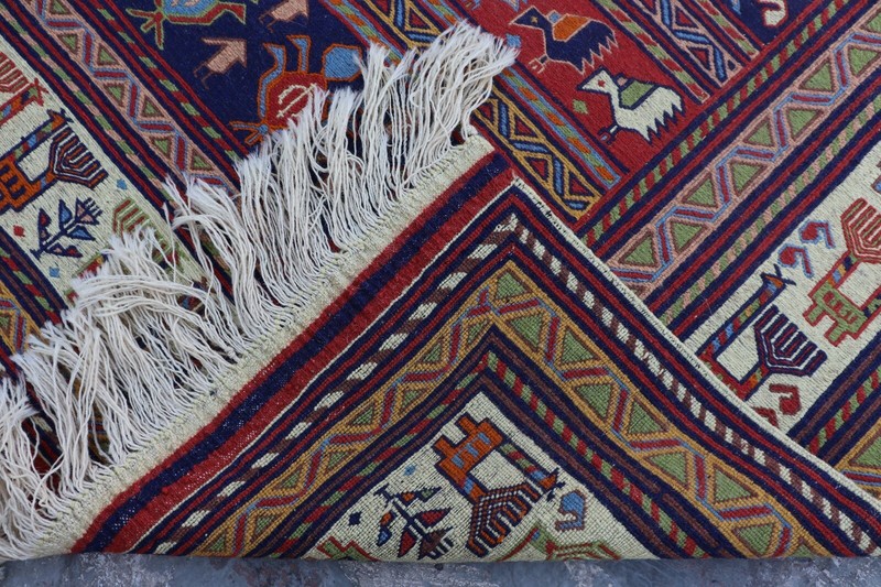 Afghan Hand Woven Tribal Sumak Pictorial Kilim Rug 9'5 x 6'6 Ft gallery