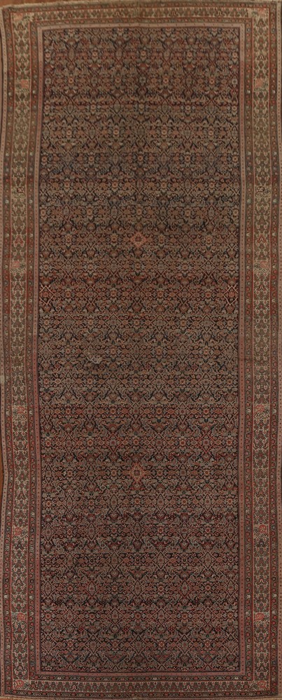 Pre-1900 Malayer Vegetable Dye Handmade Antique Rug 7x16 Traditional Wool Carpet