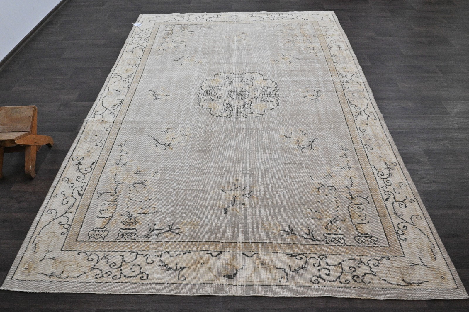 Oushak Turkish Vintage Rug 7x10 Kilim Rug Anatolian Handmade Boho Decor GRAY gallery