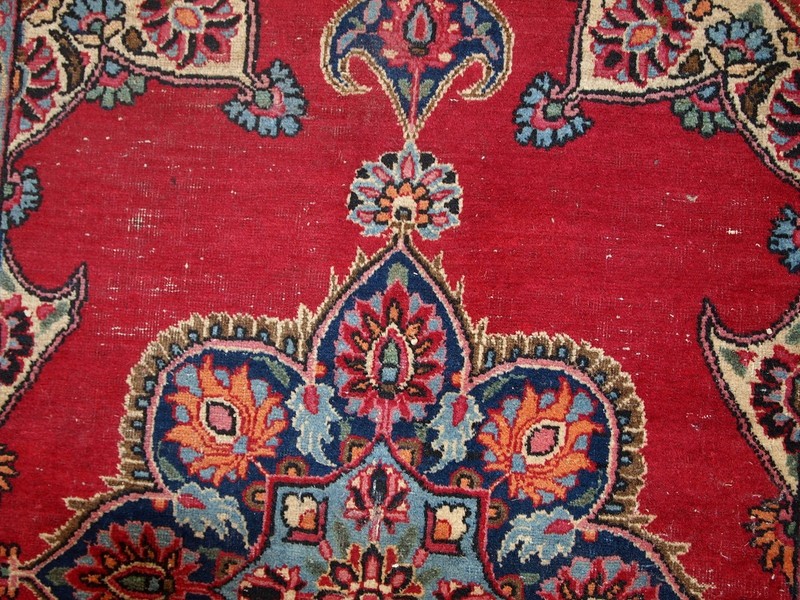 Handmade Vintage Oriental Rug 100cm x 144cm Bright Red Wool 1970s gallery