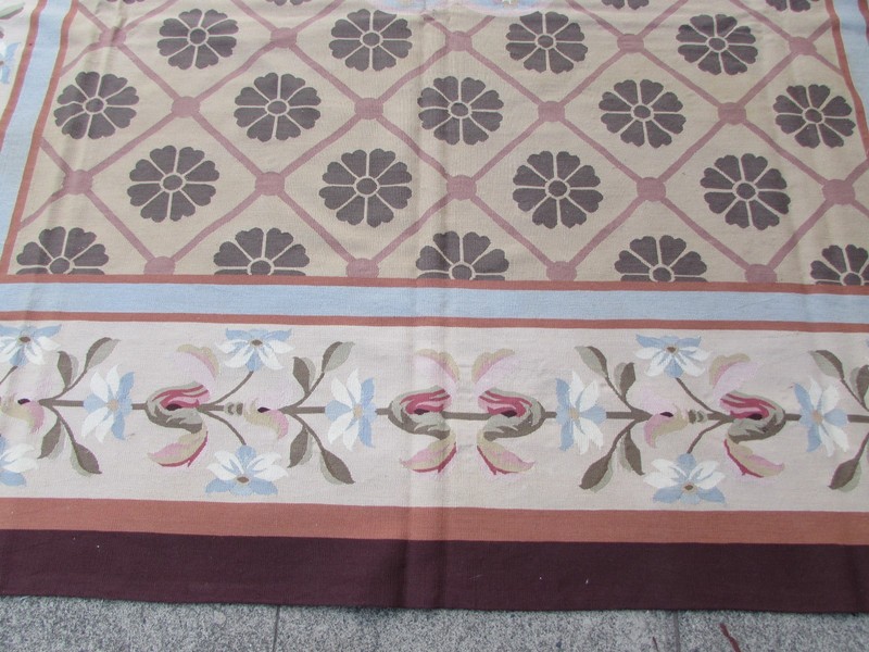 Old Hand Made French Design Wool Beige brown Green Original Aubusson 363X276cm gallery