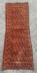 Vintage Hand Made Traditional Rug Oriental Wool Multicolor Carpet 119×47 cm