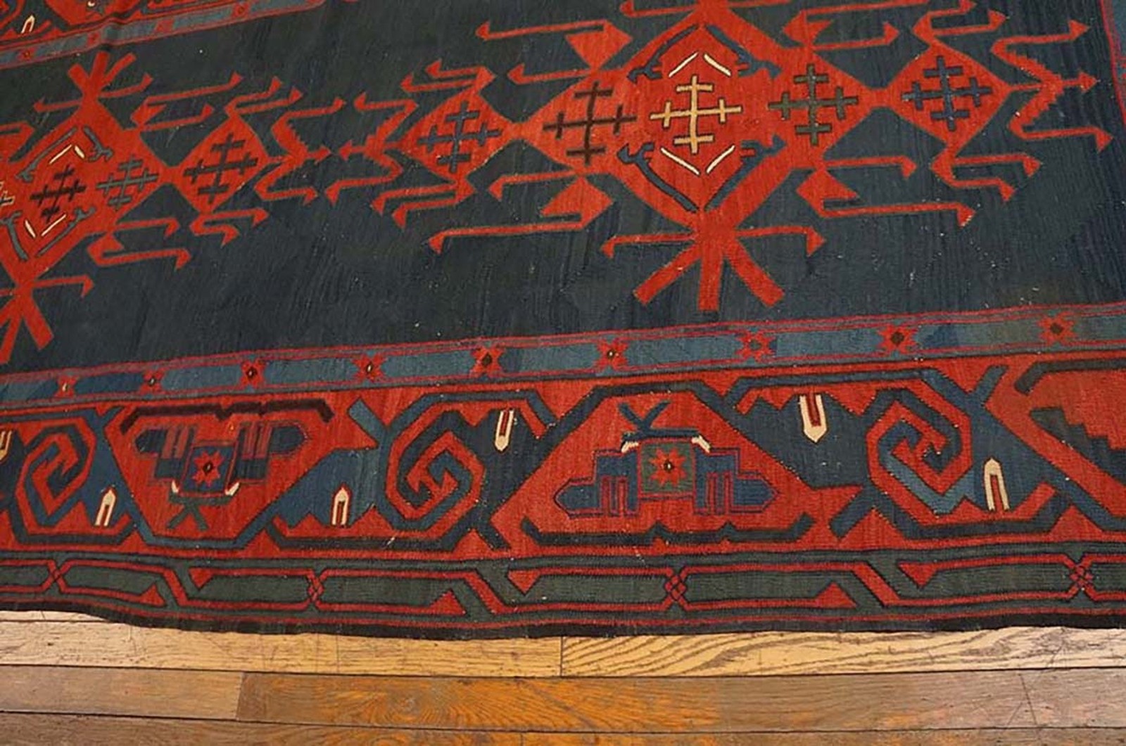 4'x17' Antique Caucasian Kilim Knotted Hallway Runner Rug gallery
