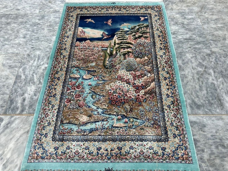 New Luxurious Pictorial Silk Rug Beautiful Scenery Home Décor Carpet 2x3 ft gallery