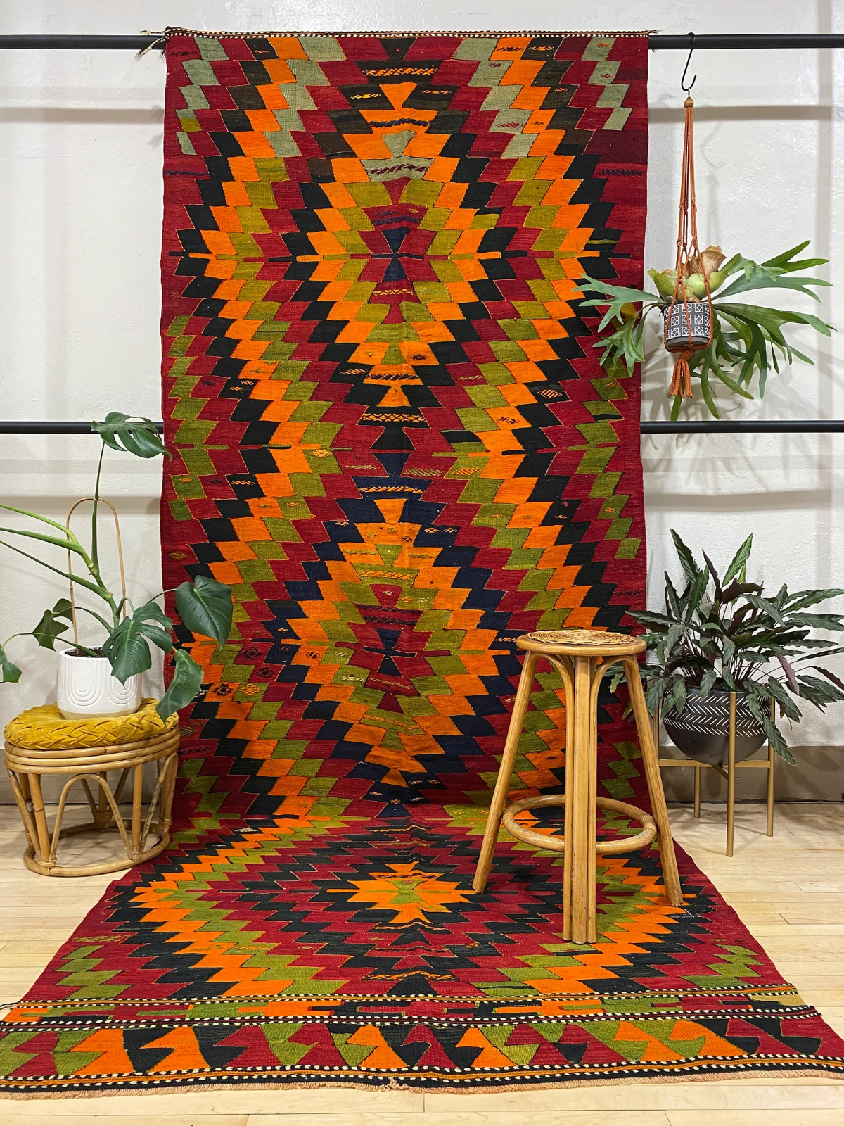 Orange Runner Rug| Hand-made 5'x13'ft Turkish Anatolian Sivas Kilim Runner Rug gallery