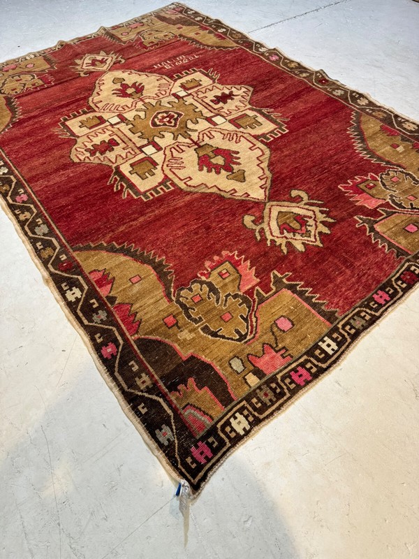 Oriental Hand-Knotted Wool Gallery Size Turkish Oushak Red/Ivory/Gold 6'10" x 10 gallery