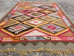 Vintage Traditional Handmade Peruvian Wool Multicolor Kilim 146x108cm