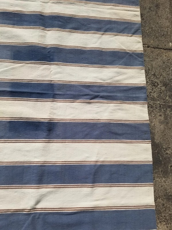 Vintage Traditional Handmade Blue & White Striped Dhurrie Wool Kilim 8x4.4 ft gallery
