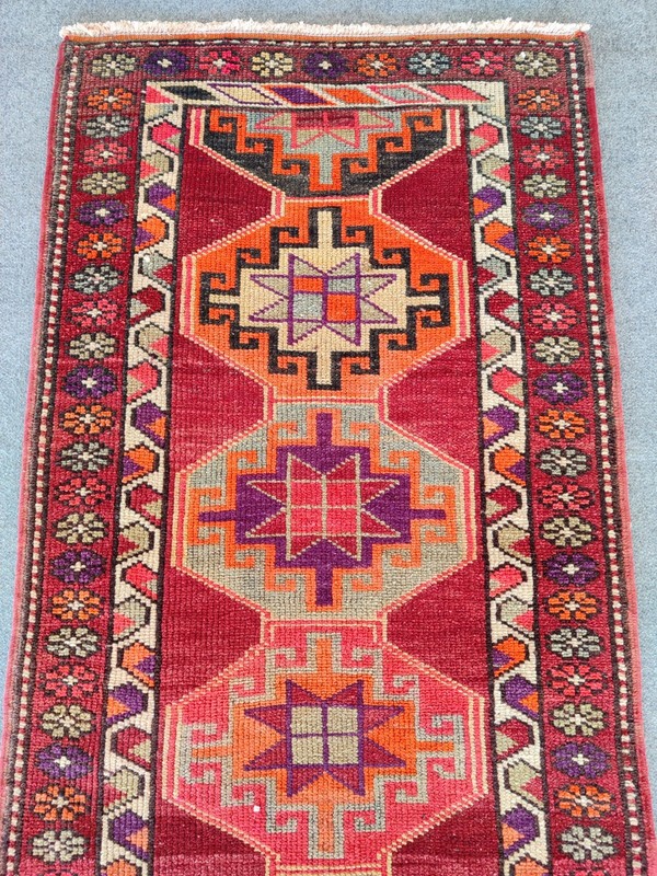 Rare Antique rug 3x10, Turkish runner 3x10 vintage, Heriz rug, Herki rug red gallery
