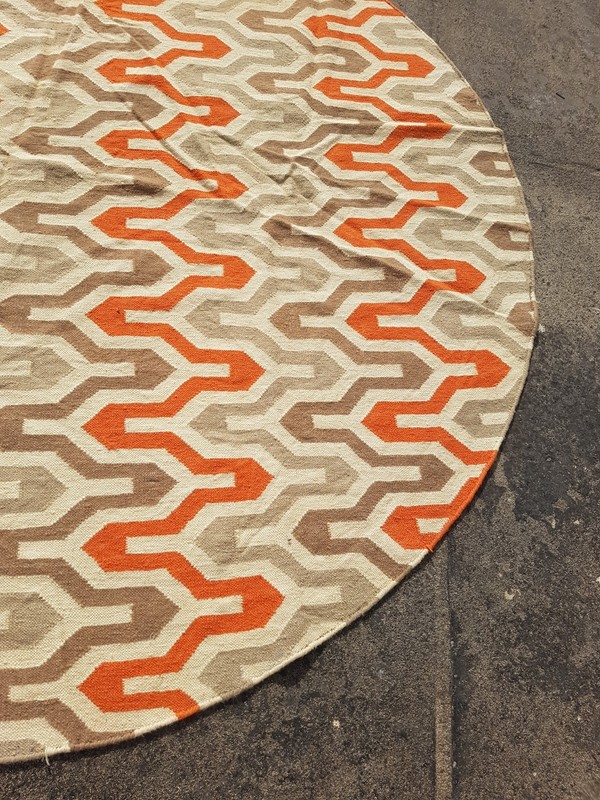 Vintage Handmade Geometric Wool Kilim Round Flat-weave Rug 217x207 cm gallery