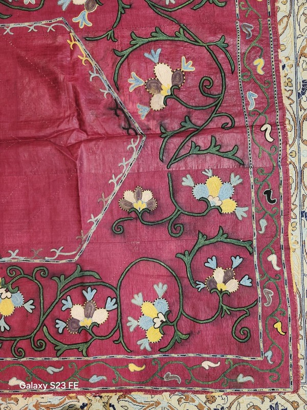 Antique Shahrisabz Silk On Silk Souzani Prayer Mat, 42x52 Inches gallery