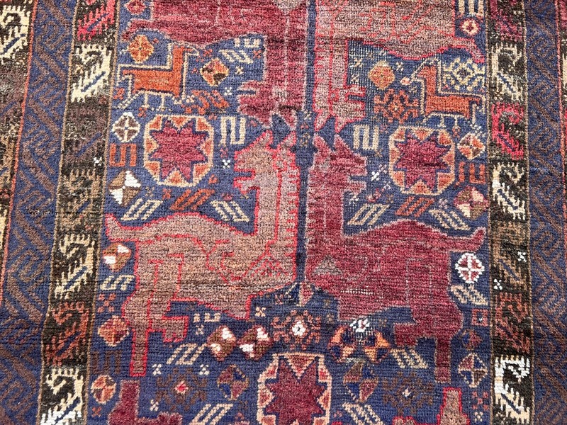 2'7x9 ft Vintage Afghan Baluchi Hand Knotted Wool Rust Blue Floral Star Runner gallery