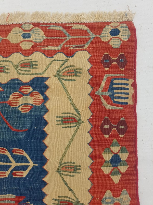 Distressed Vintage Traditional Handmade Oriental Wool Blue Kilim 5.6x3.9ft gallery