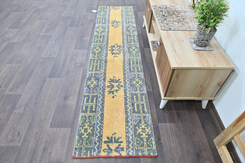 Vintage Turkish Runner Rug 2x8ft ORANGE Handmade Anatolian Oushak Hallway Wool gallery