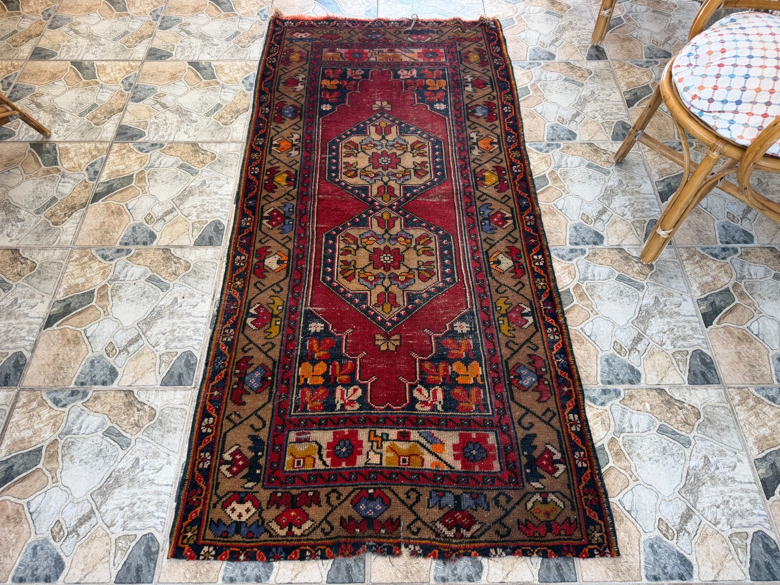 Rustic Red Vintage Area Rug 3x6 Distressed Tribal Anatolian Shabby Wool Carpet gallery