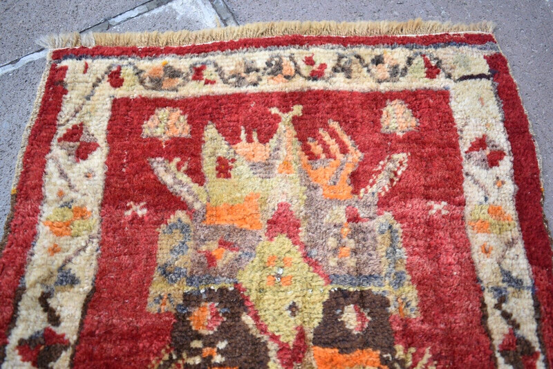 Vintage Turkish Bag Face Rug 17'' x 18'' Anatolian Oushak Bag Face Wall Rug gallery