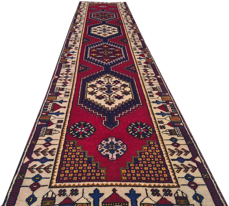 Amazing Hand Knotted Vintage Turkish Wool Area Runner Rug 11 x 3 Ft gallery