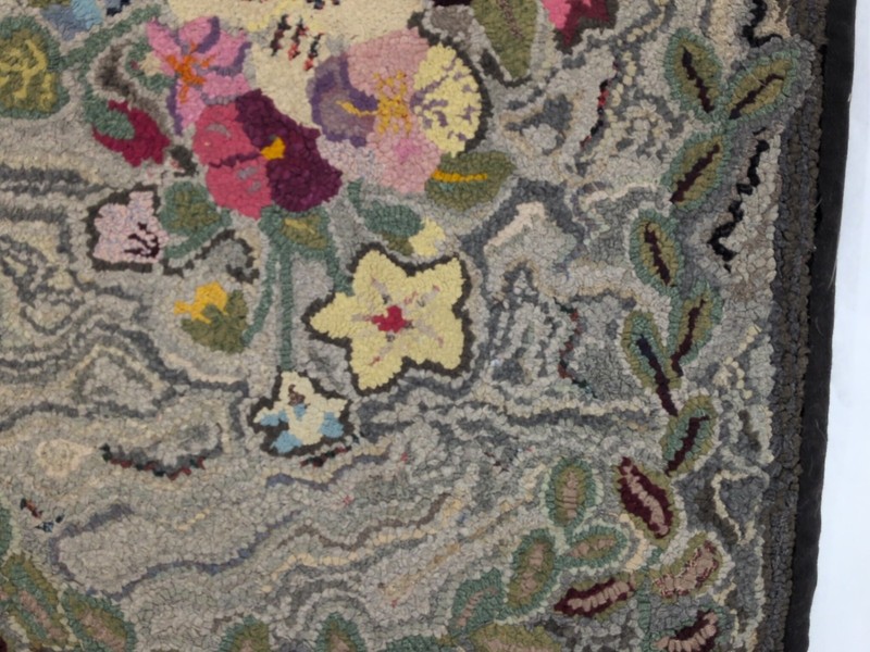 VTG Antique Hooked Rug 42"X27". Wool Floral Flowers Cottage gallery