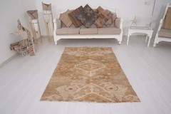 Turkish Vintage Wool Area Rug 4×6 Antique Neutral Oushak Rug Home Carpet 123