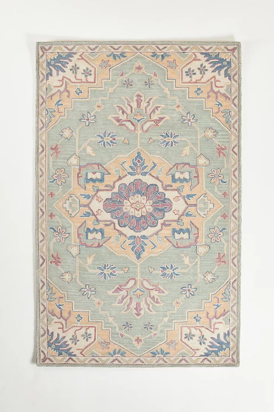 Hand-Tufted Wool Rug – Loop Weave Elegance in Soft Pastel Medallion Design gallery