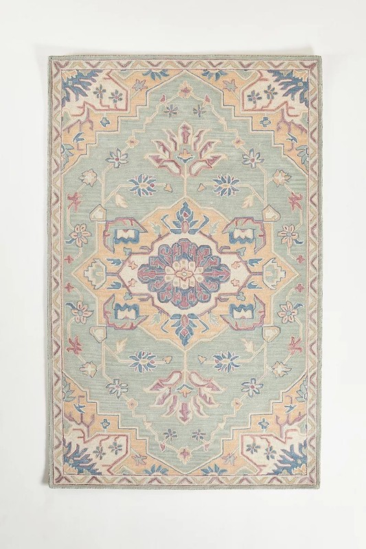Hand-Tufted Wool Rug – Loop Weave Elegance in Soft Pastel Medallion Design gallery