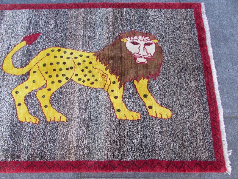 Vintage Traditional Hand Made Oriental Gabbe Wool Grey Rug 151x103cm Animal Lion gallery