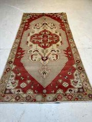 Oriental Hand-Knotted Wool Gallery Size Turkish Oushak Ivory/Red 4’4″ x 8’5″