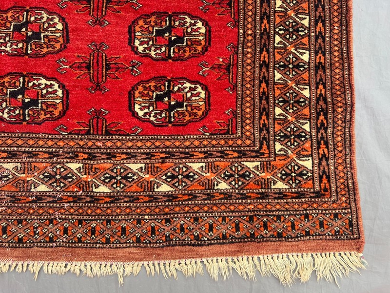 4x5'3ft Turkoman Bokhara All-Over Elephant Foot Gul Handknotted Wool Vintage Rug gallery