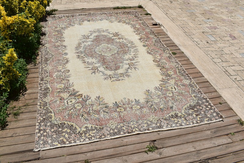 Turkish Oushak Rug 5x9 Vintage Rug AMAZING Beige Floral Oriental Rug 180x280cm gallery
