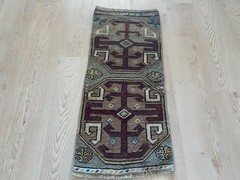 Vintage Turkish Small Rug 1.3×2.9 ft Handwoven Wool Anatolian