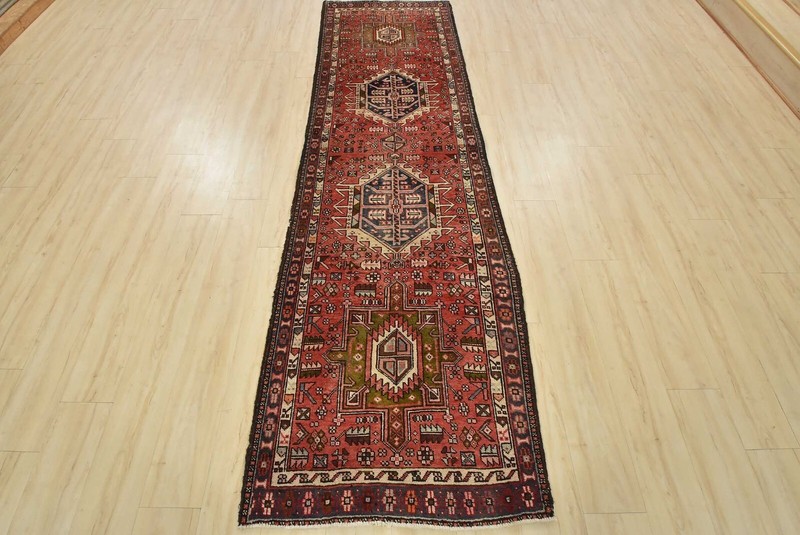Vintage Tribal Runner 3’2” x 10’2” Red Wool Geometric Hand-Knotted Oriental Rug gallery