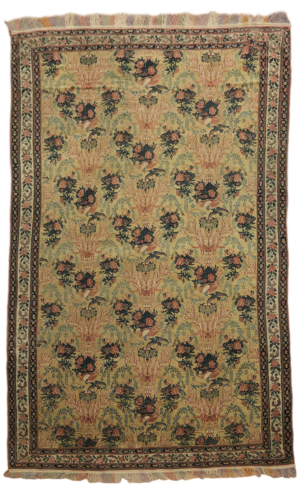 Pre-1900 Antique Style 7x5 Hand-Knotted Wool Floral Tribal Rug in Gold & Cream gallery
