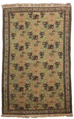 Pre-1900 Antique Style 7×5 Hand-Knotted Wool Floral Tribal Rug in Gold & Cream