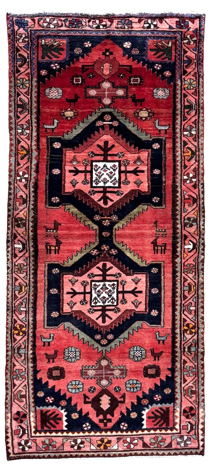 Vintage Hamedan Tribal Hand Knotted Wool Runner Rug 4x10 Red Oriental Geometric gallery
