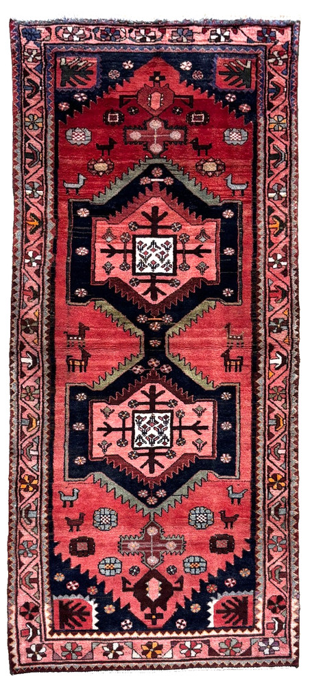 Vintage Hamedan Tribal Hand Knotted Wool Runner Rug 4x10 Red Oriental Geometric