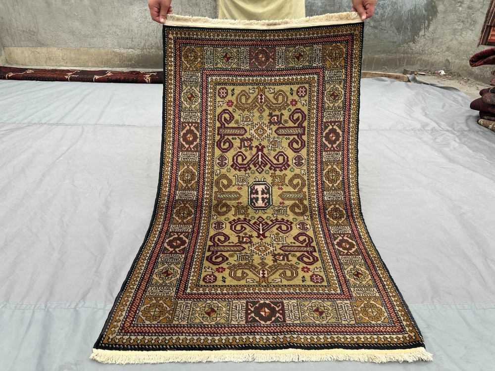 2'6 x 4'4 ft Caucasian Kazak Rug Vintage Hand-Knotted Tribal Area Rug, Moss Rug