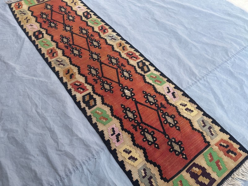 2x6 Vintage Terracotta Faded Afghan Tribal Flat Weave Kilim Oriental Runner Rug gallery