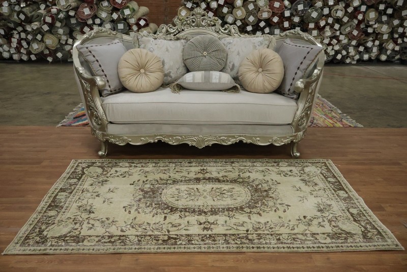 Antique-Inspired Floral Area Rug 4x7 Ft Hand-Knotted Beige Turkish Wool Carpet gallery