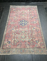 Vintage Dark Pink Floral Living Rug, 5.2×8.8ft, Antique Turkish Handmade Rug,