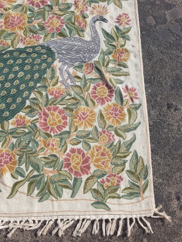 Vintage Hand Woven Traditional Kashmiri Peacock Multicolor Kilim Rug 148x90 cm gallery