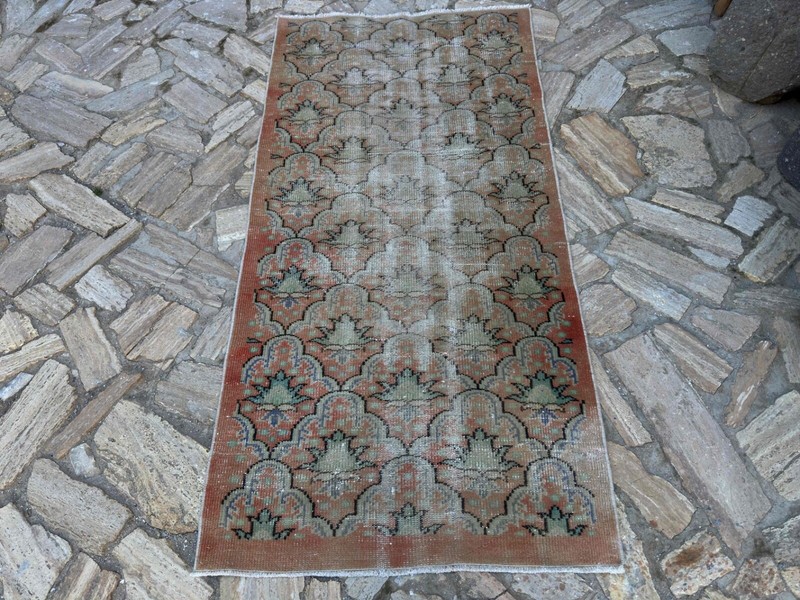 Handmade Turkish Area Rug 3x7 Pale Orange Cotton Distressed Geometric Carpet gallery