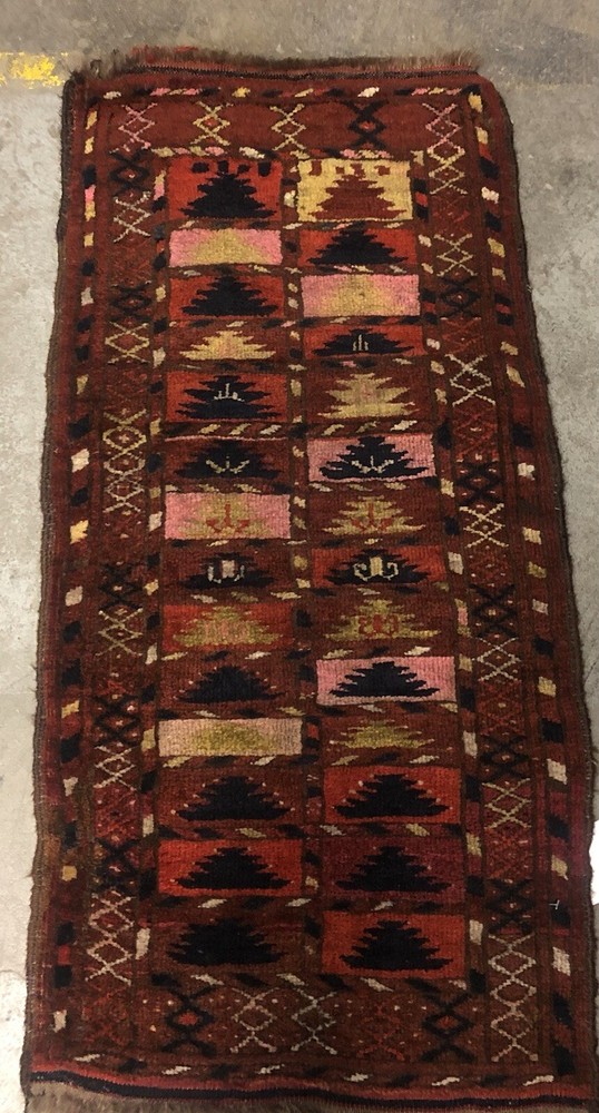 Small Vintage Handmade Wool Rug 3’2”x1’6”ft