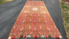Large Antique Kashmir Wool Paisley indian Shawl / Tablecloth – 11 Ft. Long
