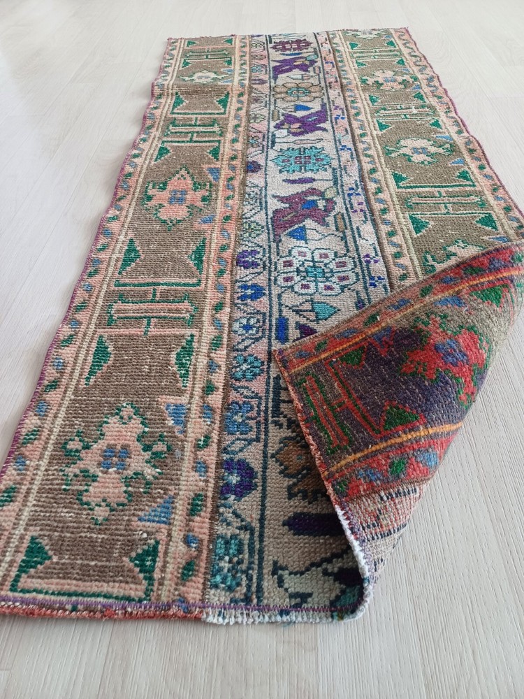 2x5 Vintage Turkish Rug, Multicolor Handmade Wool Oushak Runner Rug, Ft: 2.0x4.8