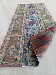 2×5 Vintage Turkish Rug, Multicolor Handmade Wool Oushak Runner Rug, Ft: 2.0×4.8