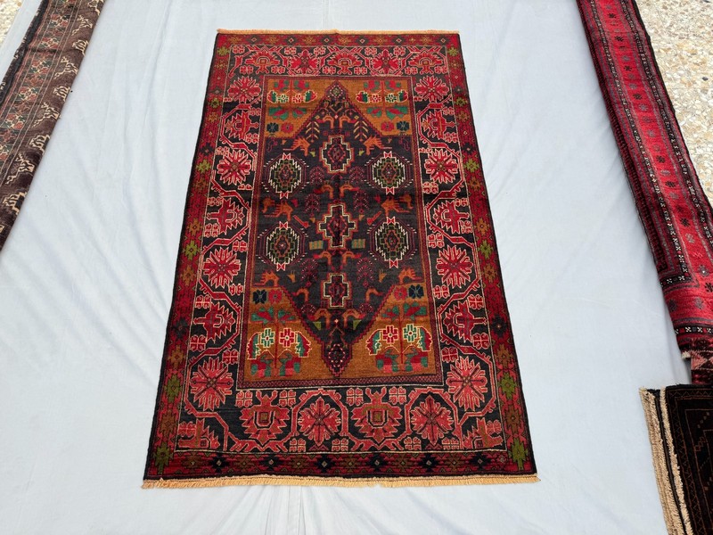 4x6 ft Hand Knotted Vintage Afghan Wool Area Rug Tribal Baluchi Geometric Carpet gallery