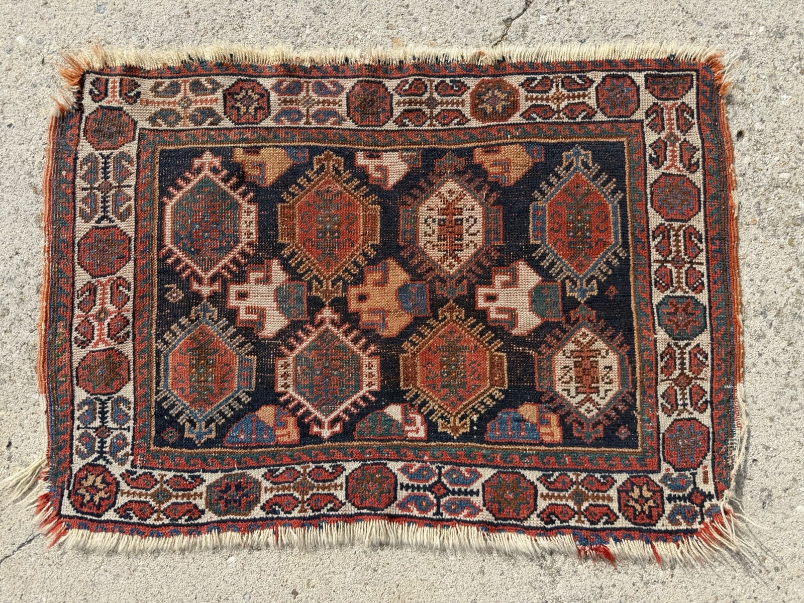 Antique Tribal Bag Face Oriental Rug gallery