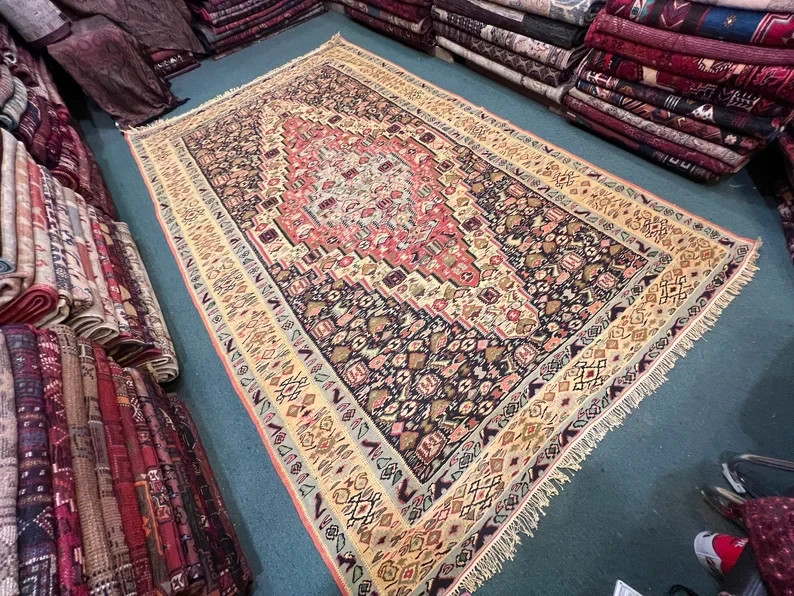 10 X 7 FT Stunning Vintage Super Fine Quality Senneh Knots Floral Kilim gallery