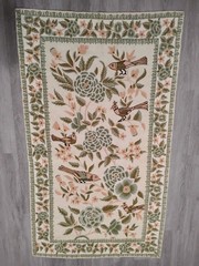 Vtg Chain Stitch Kashmiri Rug 59.5″x34.5″ Wool Floral Birds Kilim Wall Tapestry